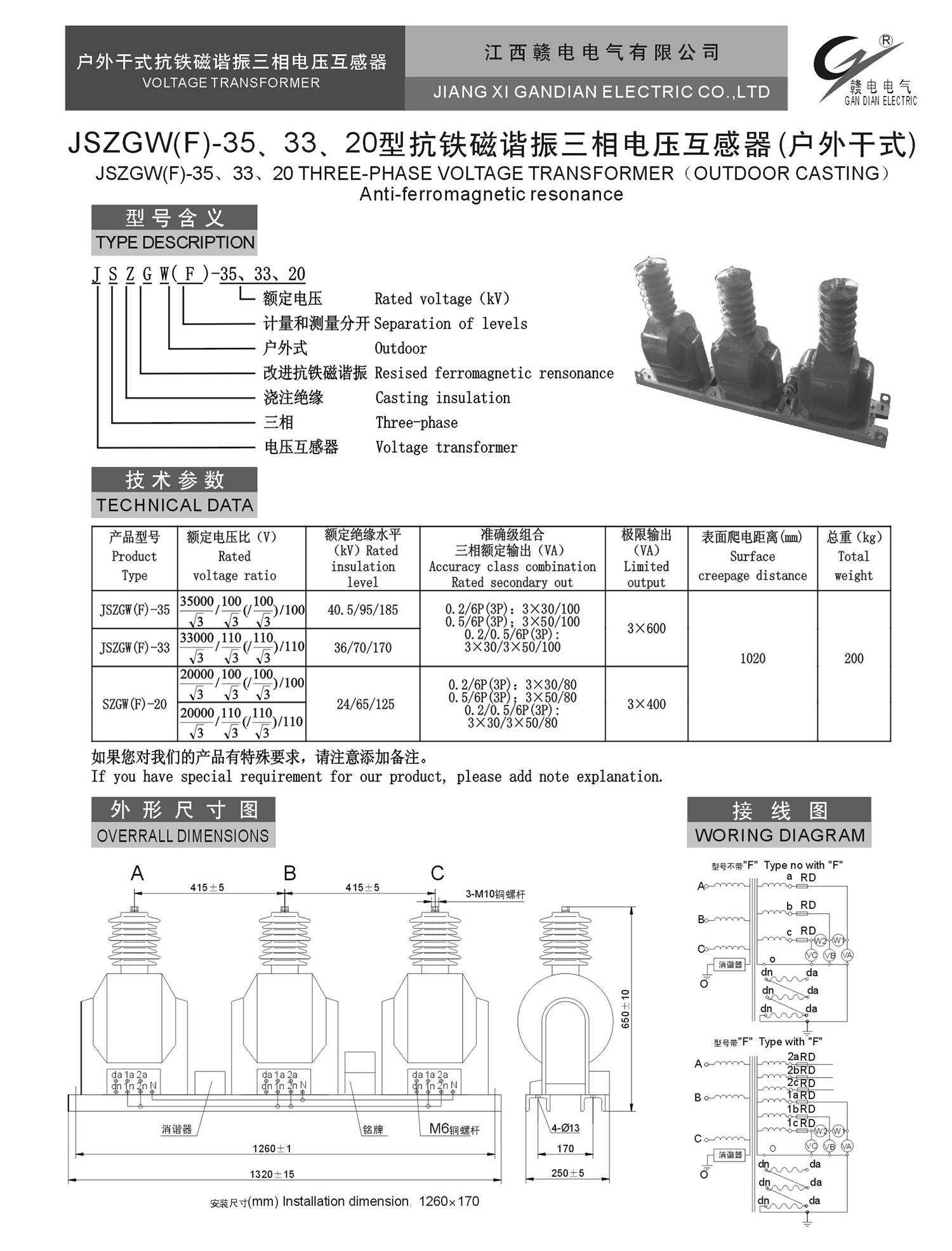 JSZGW(F)-35、33、20 型抗铁磁谐振三相电压互感器(户外干式)_龙8头号玩家 | 电压互感器 | 非晶合金变压器 | 干式变压器 | 油浸式变压器