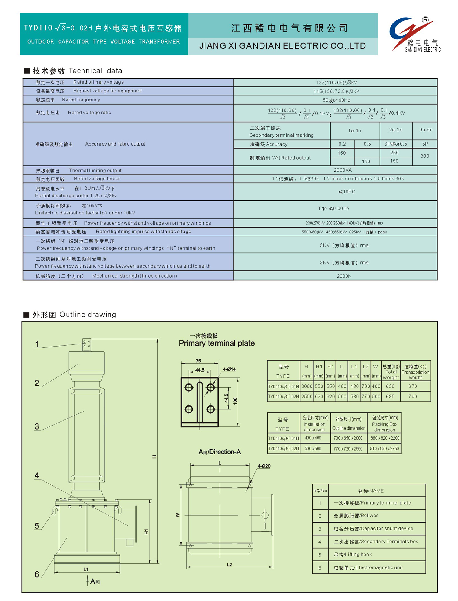 TYD110√3-0.02H 户外电容式电压互感器_龙8头号玩家 | 电压互感器 | 非晶合金变压器 | 干式变压器 | 油浸式变压器